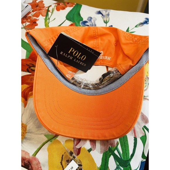 New NWT Polo Ralph Lauren Men Cotton Chino Ball Cap Hat Color Lifeboat Orange - Picture 5 of 14
